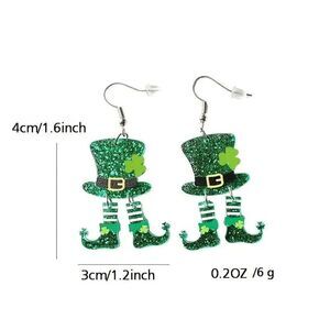 New St Patricks Day Lucky Clover Hat Witch Bar Game Machine Earrings.